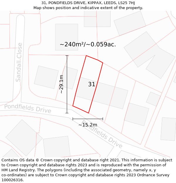 31, PONDFIELDS DRIVE, KIPPAX, LEEDS, LS25 7HJ: Plot and title map