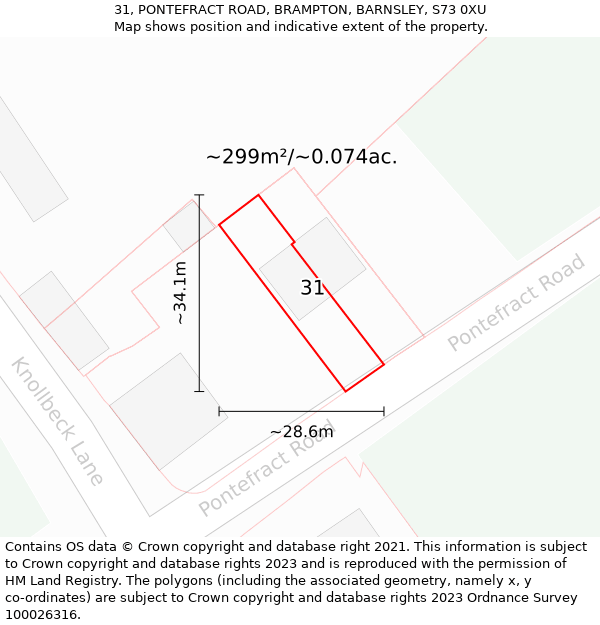 31, PONTEFRACT ROAD, BRAMPTON, BARNSLEY, S73 0XU: Plot and title map