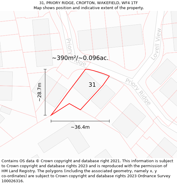 31, PRIORY RIDGE, CROFTON, WAKEFIELD, WF4 1TF: Plot and title map