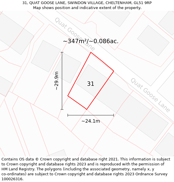 31, QUAT GOOSE LANE, SWINDON VILLAGE, CHELTENHAM, GL51 9RP: Plot and title map