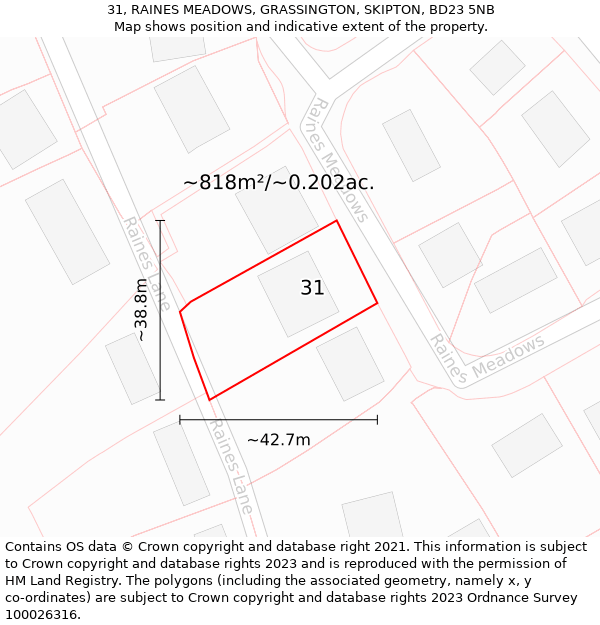 31, RAINES MEADOWS, GRASSINGTON, SKIPTON, BD23 5NB: Plot and title map