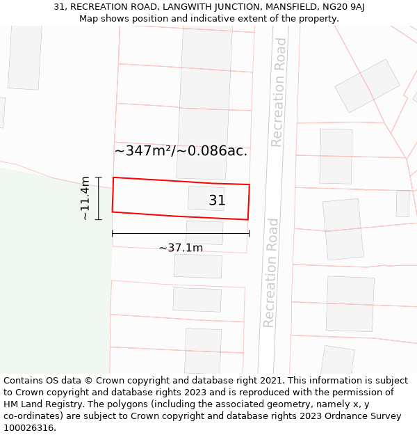 31, RECREATION ROAD, LANGWITH JUNCTION, MANSFIELD, NG20 9AJ: Plot and title map