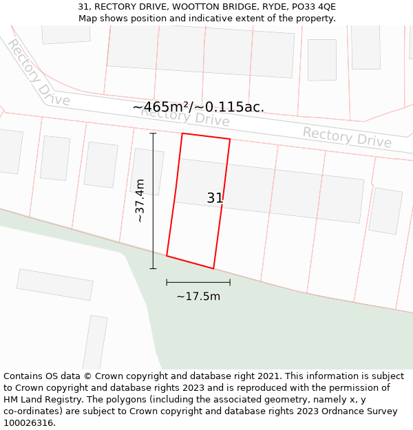 31, RECTORY DRIVE, WOOTTON BRIDGE, RYDE, PO33 4QE: Plot and title map