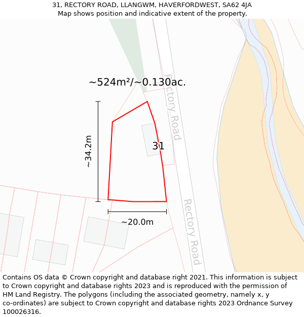 31, RECTORY ROAD, LLANGWM, HAVERFORDWEST, SA62 4JA: Plot and title map