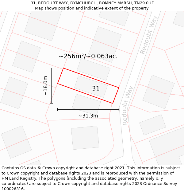 31, REDOUBT WAY, DYMCHURCH, ROMNEY MARSH, TN29 0UF: Plot and title map