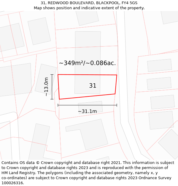 31, REDWOOD BOULEVARD, BLACKPOOL, FY4 5GS: Plot and title map