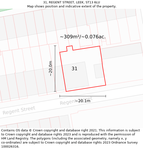 31, REGENT STREET, LEEK, ST13 6LU: Plot and title map