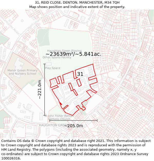 31, REID CLOSE, DENTON, MANCHESTER, M34 7QH: Plot and title map