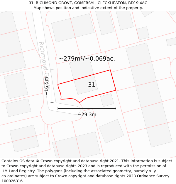 31, RICHMOND GROVE, GOMERSAL, CLECKHEATON, BD19 4AG: Plot and title map