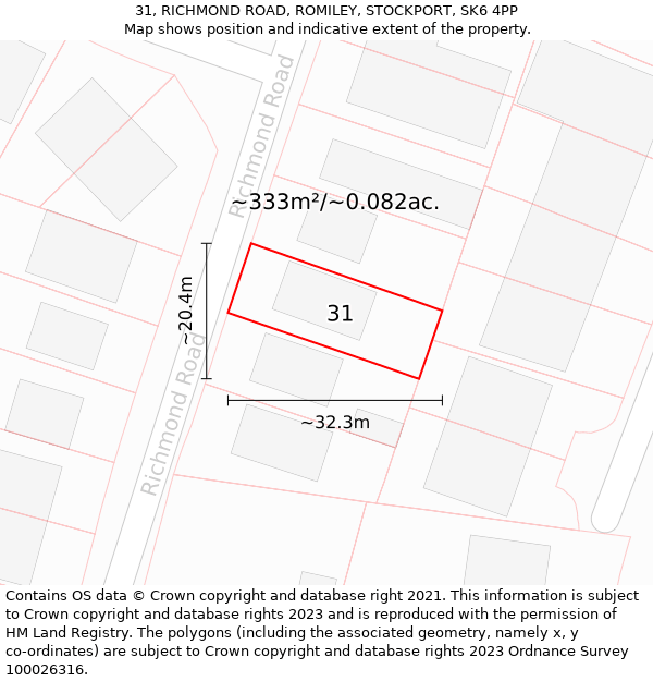 31, RICHMOND ROAD, ROMILEY, STOCKPORT, SK6 4PP: Plot and title map