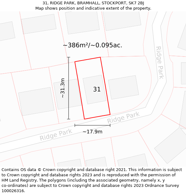 31, RIDGE PARK, BRAMHALL, STOCKPORT, SK7 2BJ: Plot and title map