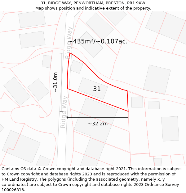 31, RIDGE WAY, PENWORTHAM, PRESTON, PR1 9XW: Plot and title map