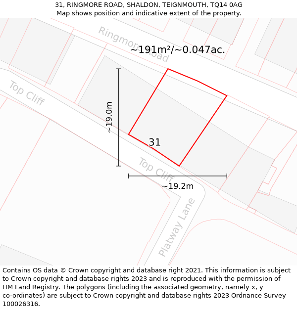 31, RINGMORE ROAD, SHALDON, TEIGNMOUTH, TQ14 0AG: Plot and title map