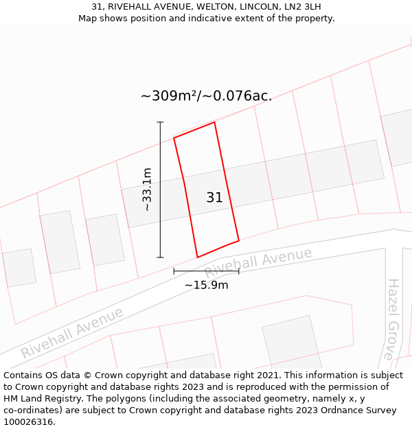 31, RIVEHALL AVENUE, WELTON, LINCOLN, LN2 3LH: Plot and title map