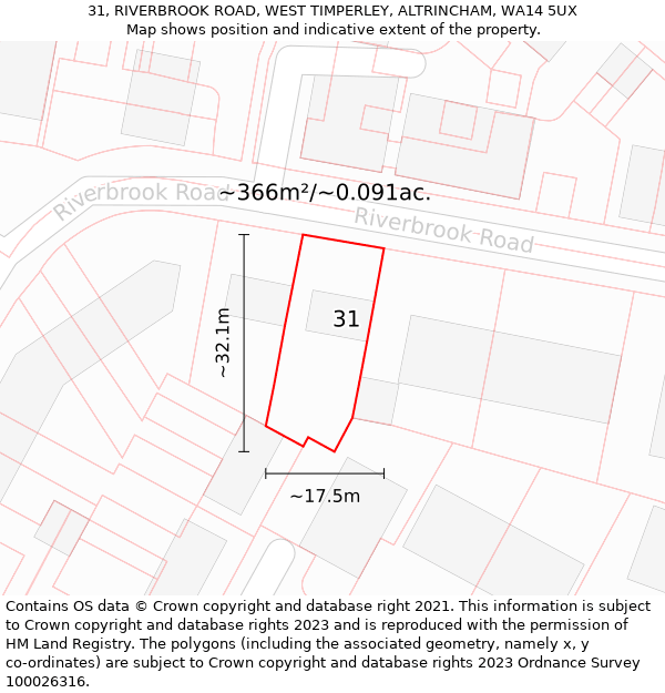 31, RIVERBROOK ROAD, WEST TIMPERLEY, ALTRINCHAM, WA14 5UX: Plot and title map