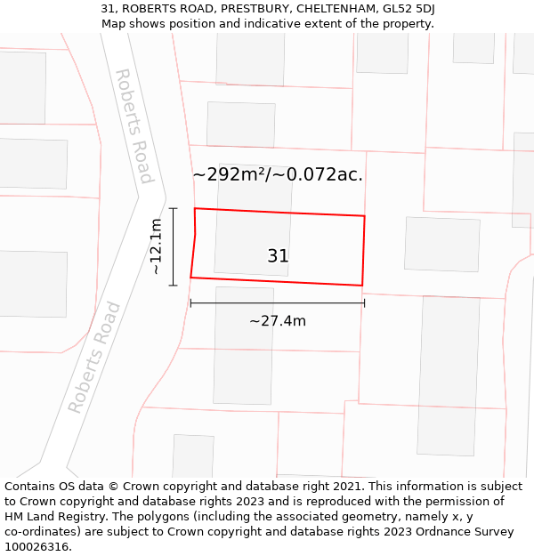 31, ROBERTS ROAD, PRESTBURY, CHELTENHAM, GL52 5DJ: Plot and title map