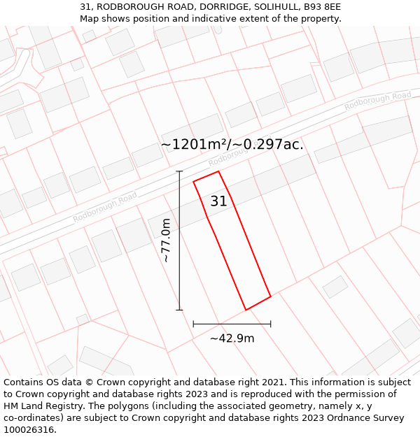 31, RODBOROUGH ROAD, DORRIDGE, SOLIHULL, B93 8EE: Plot and title map