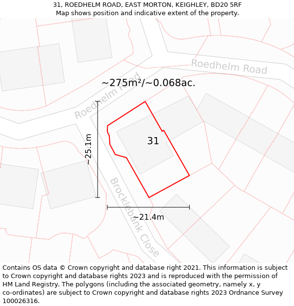 31, ROEDHELM ROAD, EAST MORTON, KEIGHLEY, BD20 5RF: Plot and title map