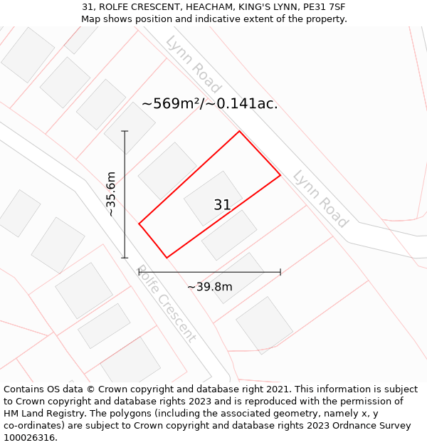 31, ROLFE CRESCENT, HEACHAM, KING'S LYNN, PE31 7SF: Plot and title map