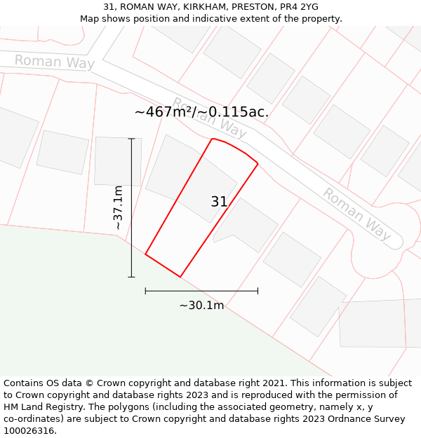 31, ROMAN WAY, KIRKHAM, PRESTON, PR4 2YG: Plot and title map