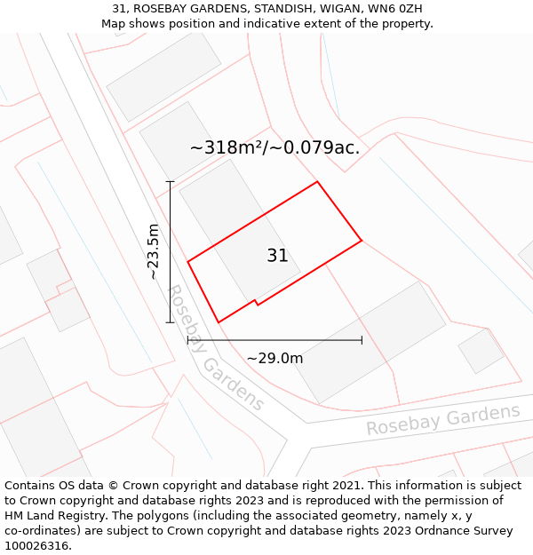 31, ROSEBAY GARDENS, STANDISH, WIGAN, WN6 0ZH: Plot and title map