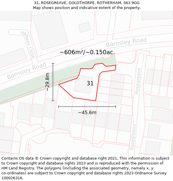 31, ROSEGREAVE, GOLDTHORPE, ROTHERHAM, S63 9GG: Plot and title map