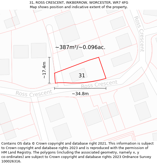 31, ROSS CRESCENT, INKBERROW, WORCESTER, WR7 4FG: Plot and title map