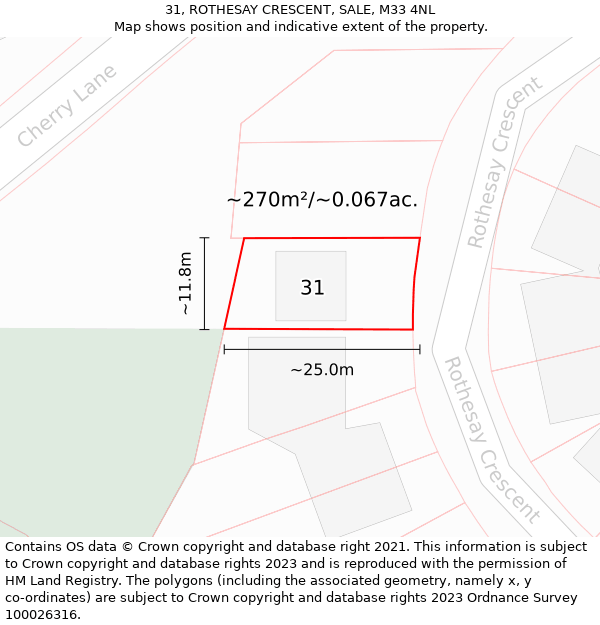 31, ROTHESAY CRESCENT, SALE, M33 4NL: Plot and title map