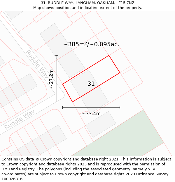 31, RUDDLE WAY, LANGHAM, OAKHAM, LE15 7NZ: Plot and title map