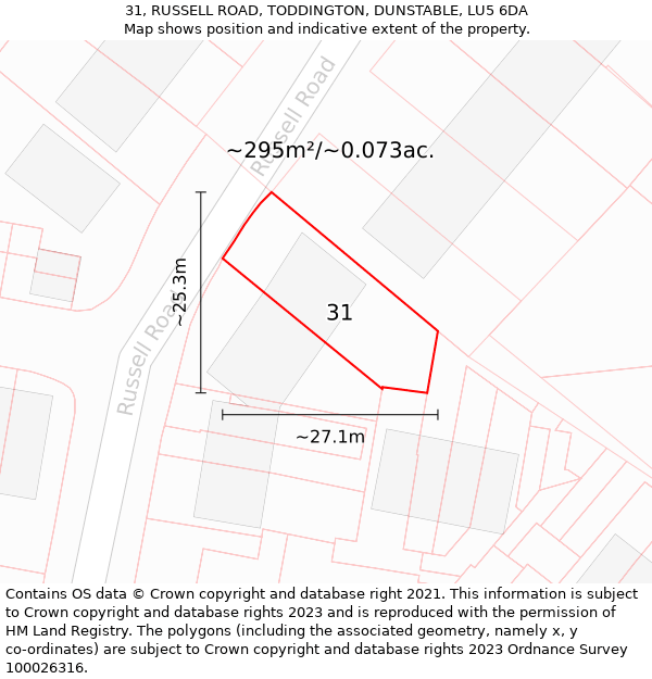 31, RUSSELL ROAD, TODDINGTON, DUNSTABLE, LU5 6DA: Plot and title map