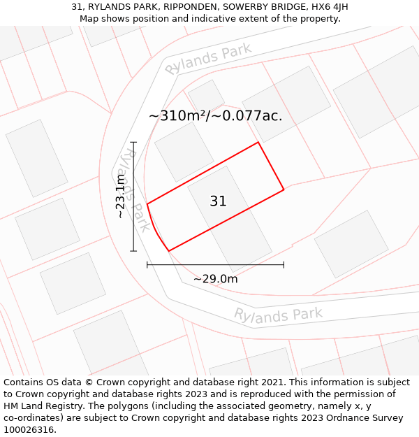 31, RYLANDS PARK, RIPPONDEN, SOWERBY BRIDGE, HX6 4JH: Plot and title map