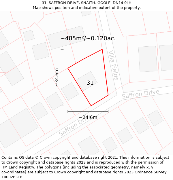 31, SAFFRON DRIVE, SNAITH, GOOLE, DN14 9LH: Plot and title map