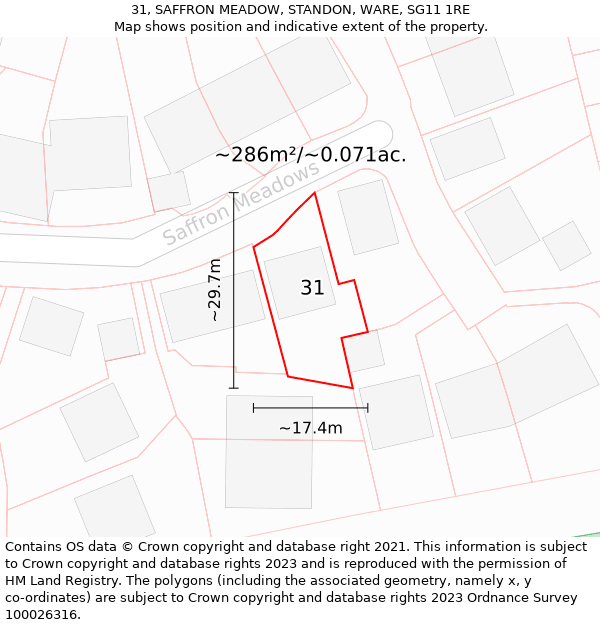 31, SAFFRON MEADOW, STANDON, WARE, SG11 1RE: Plot and title map