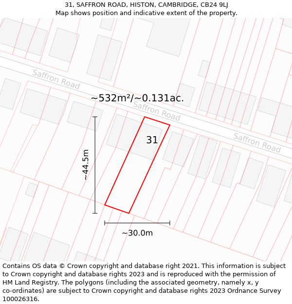 31, SAFFRON ROAD, HISTON, CAMBRIDGE, CB24 9LJ: Plot and title map