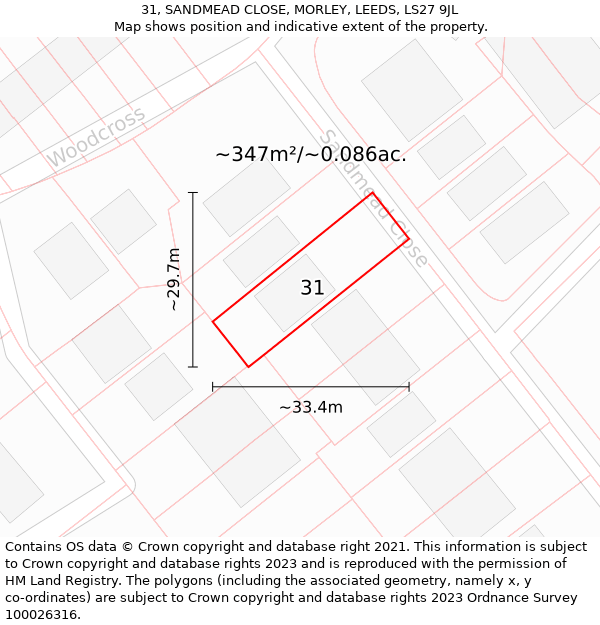 31, SANDMEAD CLOSE, MORLEY, LEEDS, LS27 9JL: Plot and title map