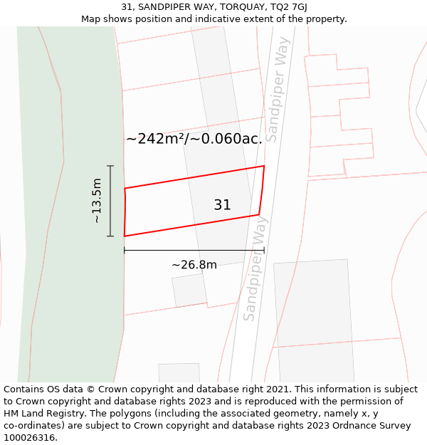 31, SANDPIPER WAY, TORQUAY, TQ2 7GJ: Plot and title map