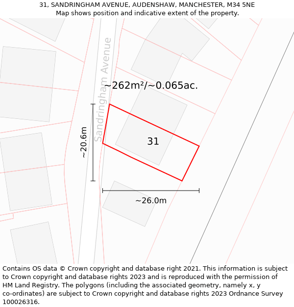 31, SANDRINGHAM AVENUE, AUDENSHAW, MANCHESTER, M34 5NE: Plot and title map