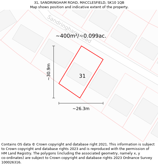 31, SANDRINGHAM ROAD, MACCLESFIELD, SK10 1QB: Plot and title map