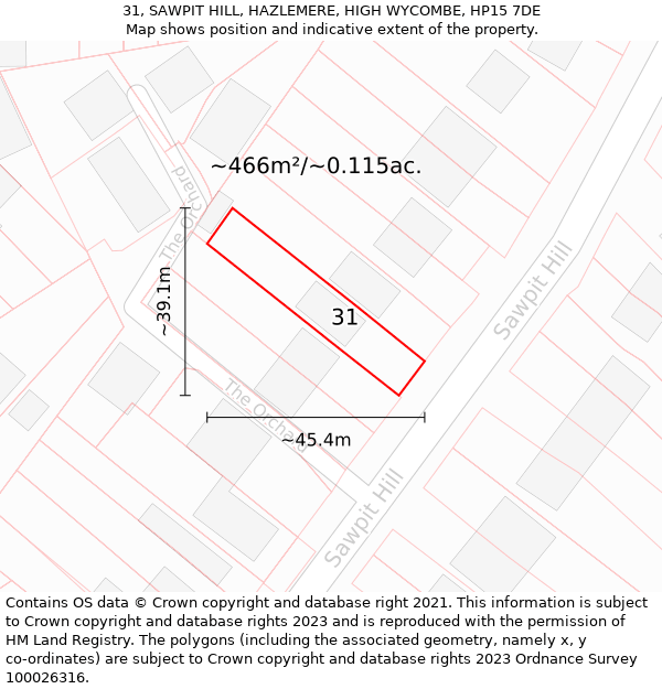 31, SAWPIT HILL, HAZLEMERE, HIGH WYCOMBE, HP15 7DE: Plot and title map