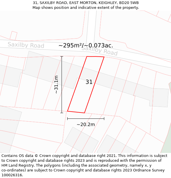 31, SAXILBY ROAD, EAST MORTON, KEIGHLEY, BD20 5WB: Plot and title map