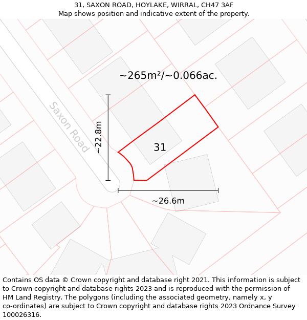 31, SAXON ROAD, HOYLAKE, WIRRAL, CH47 3AF: Plot and title map