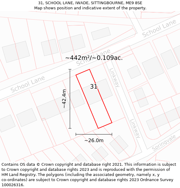 31, SCHOOL LANE, IWADE, SITTINGBOURNE, ME9 8SE: Plot and title map