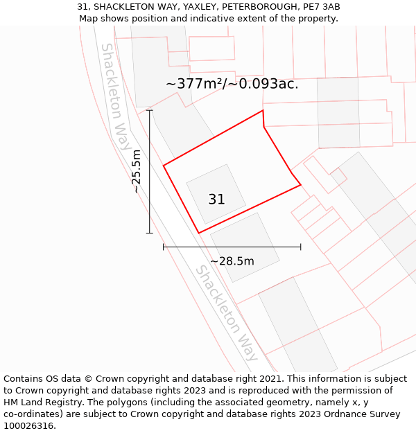 31, SHACKLETON WAY, YAXLEY, PETERBOROUGH, PE7 3AB: Plot and title map