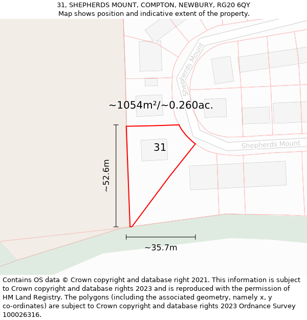 31, SHEPHERDS MOUNT, COMPTON, NEWBURY, RG20 6QY: Plot and title map