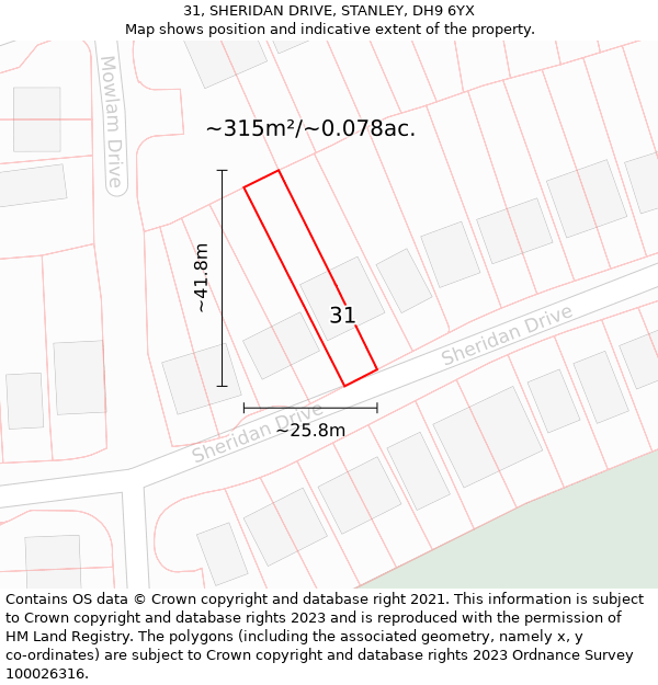 31, SHERIDAN DRIVE, STANLEY, DH9 6YX: Plot and title map
