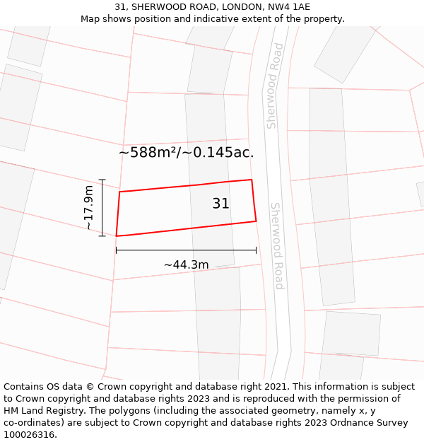 31, SHERWOOD ROAD, LONDON, NW4 1AE: Plot and title map