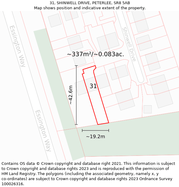 31, SHINWELL DRIVE, PETERLEE, SR8 5AB: Plot and title map