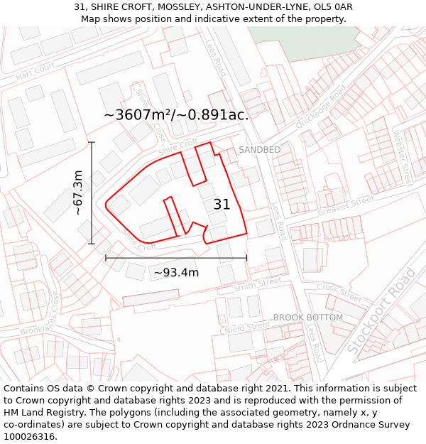 31, SHIRE CROFT, MOSSLEY, ASHTON-UNDER-LYNE, OL5 0AR: Plot and title map