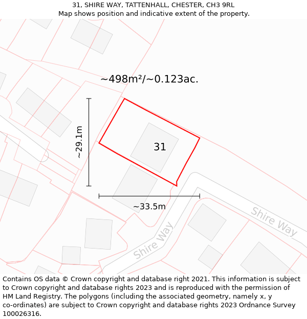 31, SHIRE WAY, TATTENHALL, CHESTER, CH3 9RL: Plot and title map