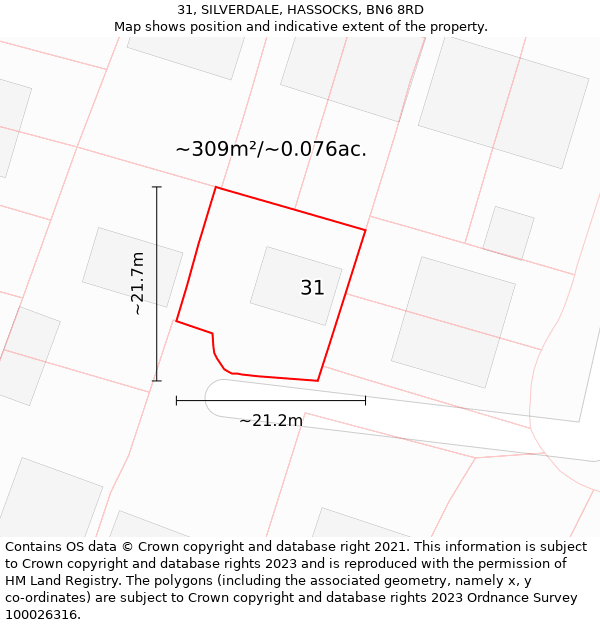 31, SILVERDALE, HASSOCKS, BN6 8RD: Plot and title map